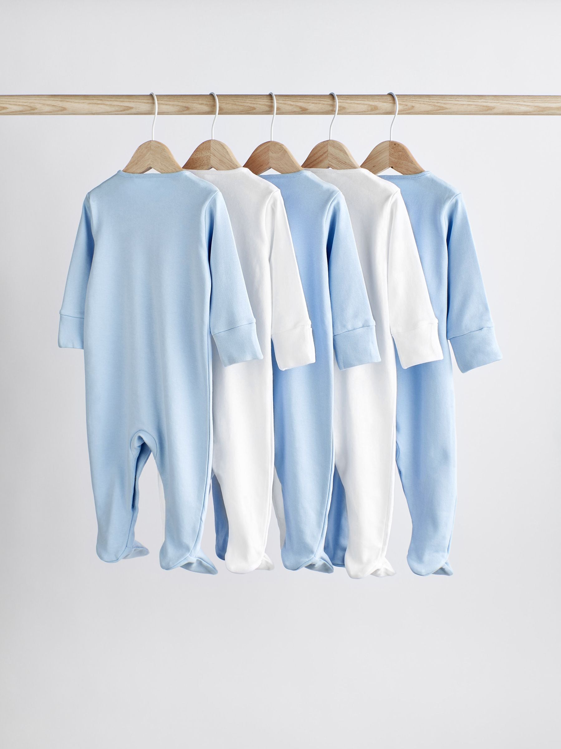 Blue/White 5 Pack Baby Sleepsuits (0-2yrs) image 2