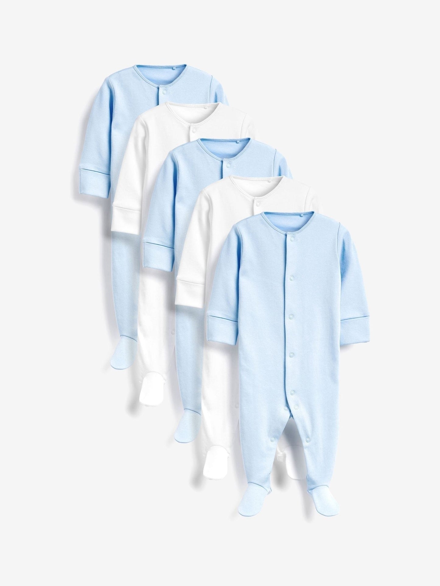 Blue/White 5 Pack Baby Sleepsuits (0-2yrs)