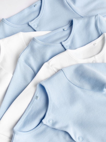 Blue/White 5 Pack Baby Sleepsuits (0-2yrs)