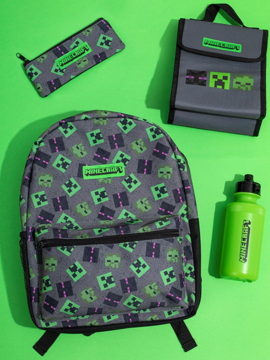 Vanilla Underground Grey Minecraft Boys Creeper 4 Piece Backpack Set image 1