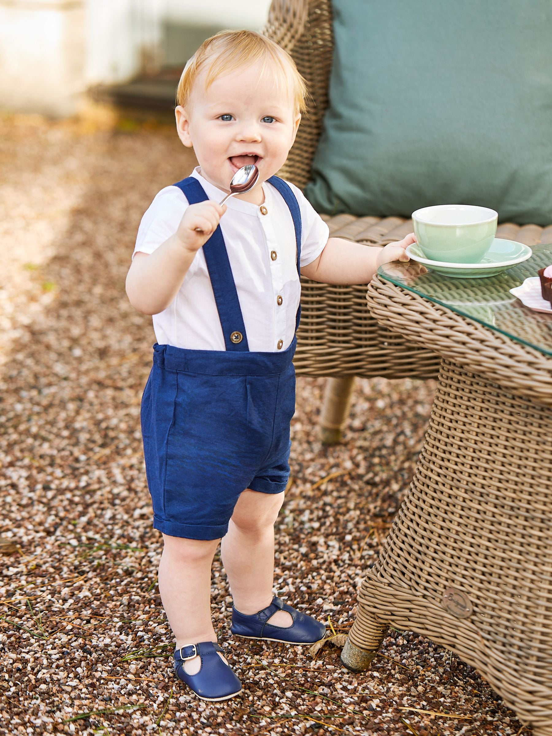JoJo Maman Bébé Navy 2-Piece Baby Grandad Shirt & Shorts Set image 1