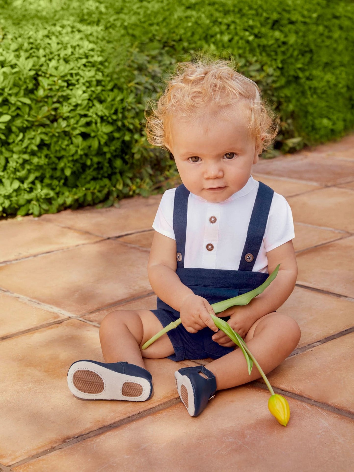 JoJo Maman Bébé Navy 2-Piece Baby Grandad Shirt & Shorts Set image 2