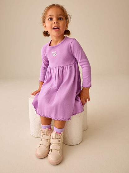 Dsiney Kidz - Lilac Bunny Embroidery Long Sleeve Ribbed Dress (3mths-7yrs) image 2