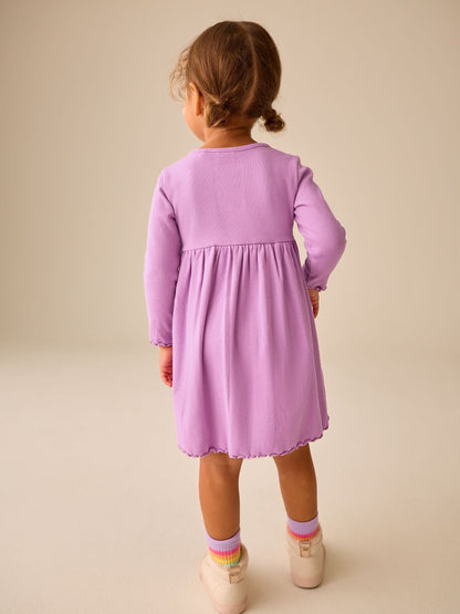 Dsiney Kidz - Lilac Bunny Embroidery Long Sleeve Ribbed Dress (3mths-7yrs) image 3