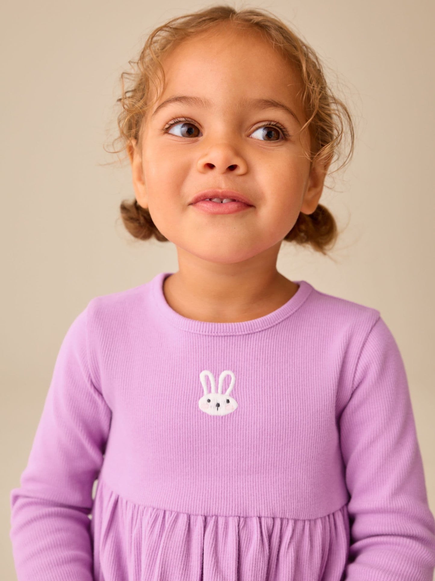Dsiney Kidz - Lilac Bunny Embroidery Long Sleeve Ribbed Dress (3mths-7yrs) image 4
