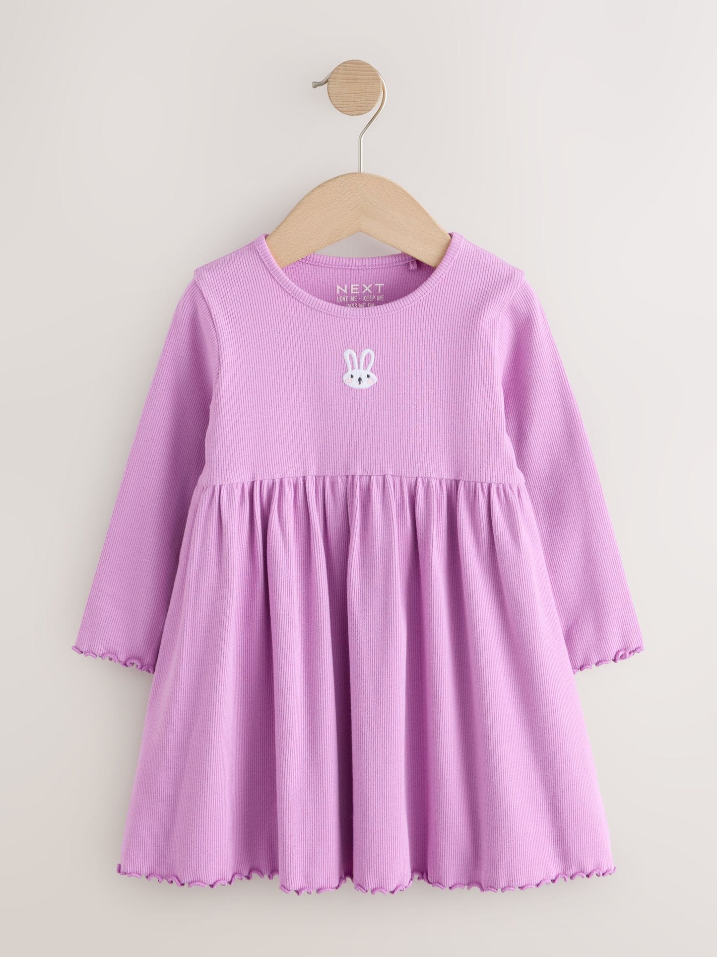 Dsiney Kidz - Lilac Bunny Embroidery Long Sleeve Ribbed Dress (3mths-7yrs) image 5