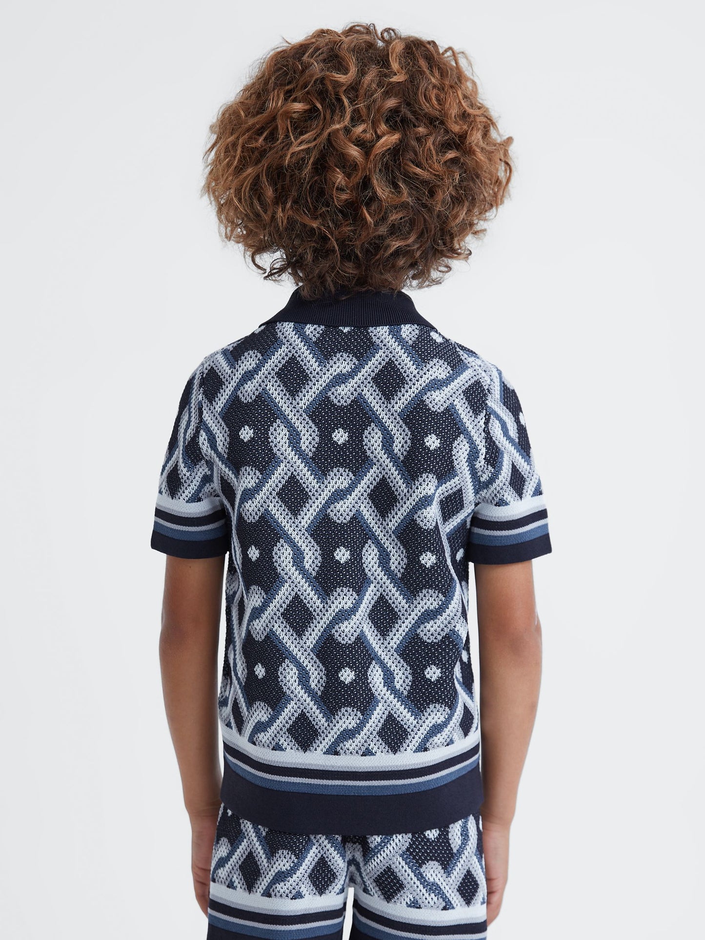 Dsiney Kidz - Reiss Navy Multi Hyde Junior Knitted Cuban Collar Button-Through Shirt image 5