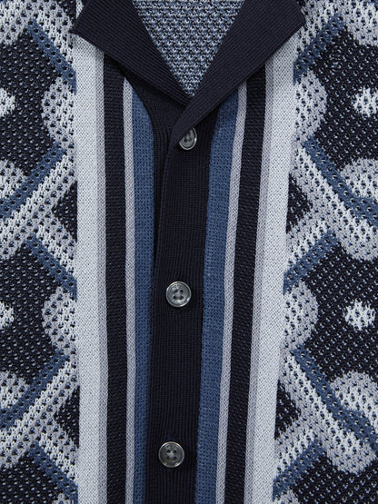 Dsiney Kidz - Reiss Navy Multi Hyde Junior Knitted Cuban Collar Button-Through Shirt image 6