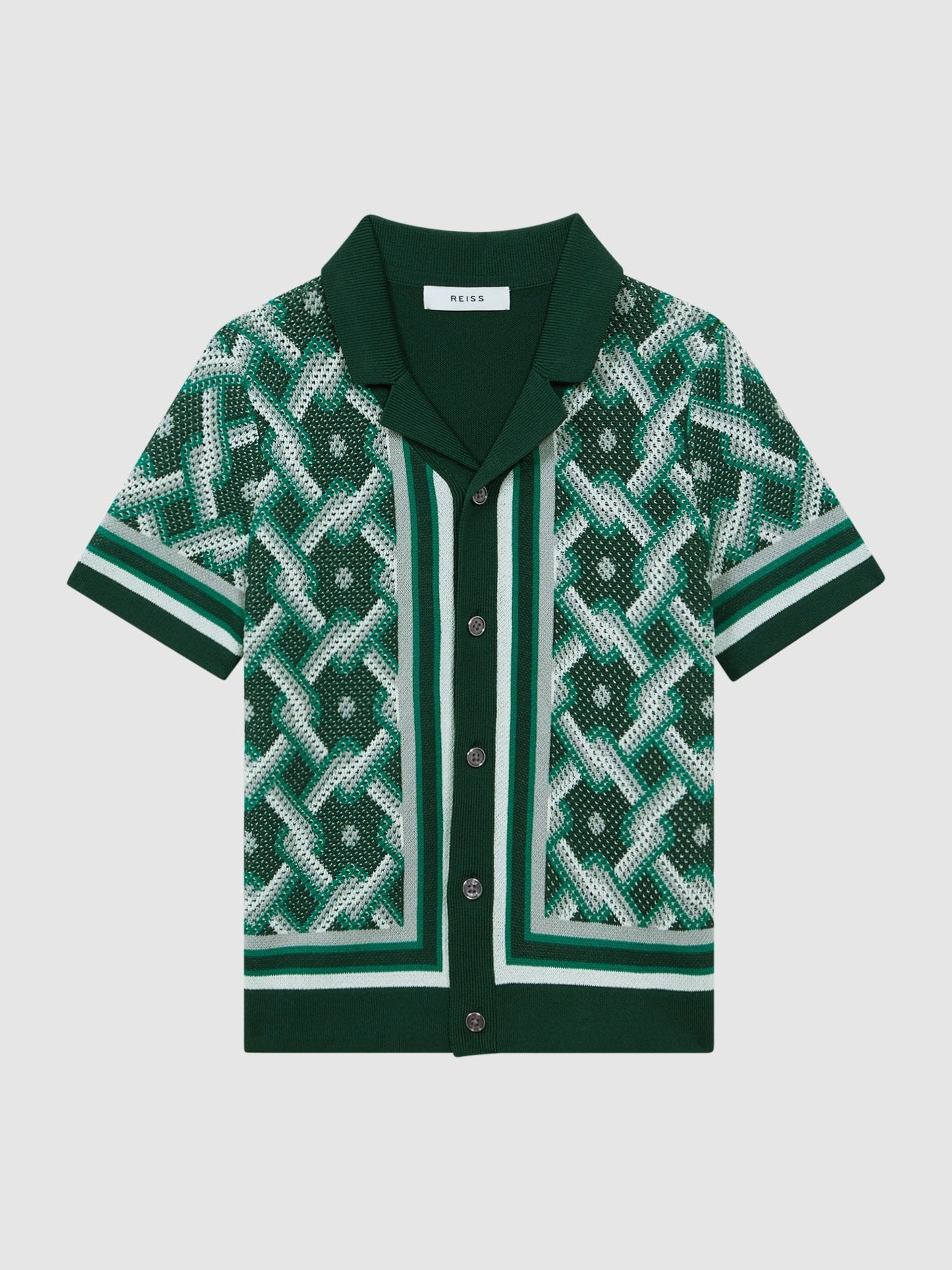 Dsiney Kidz - Reiss Green Multi Hyde 3-9 yrs Knitted Cuban Collar Button-Through Shirt image 2