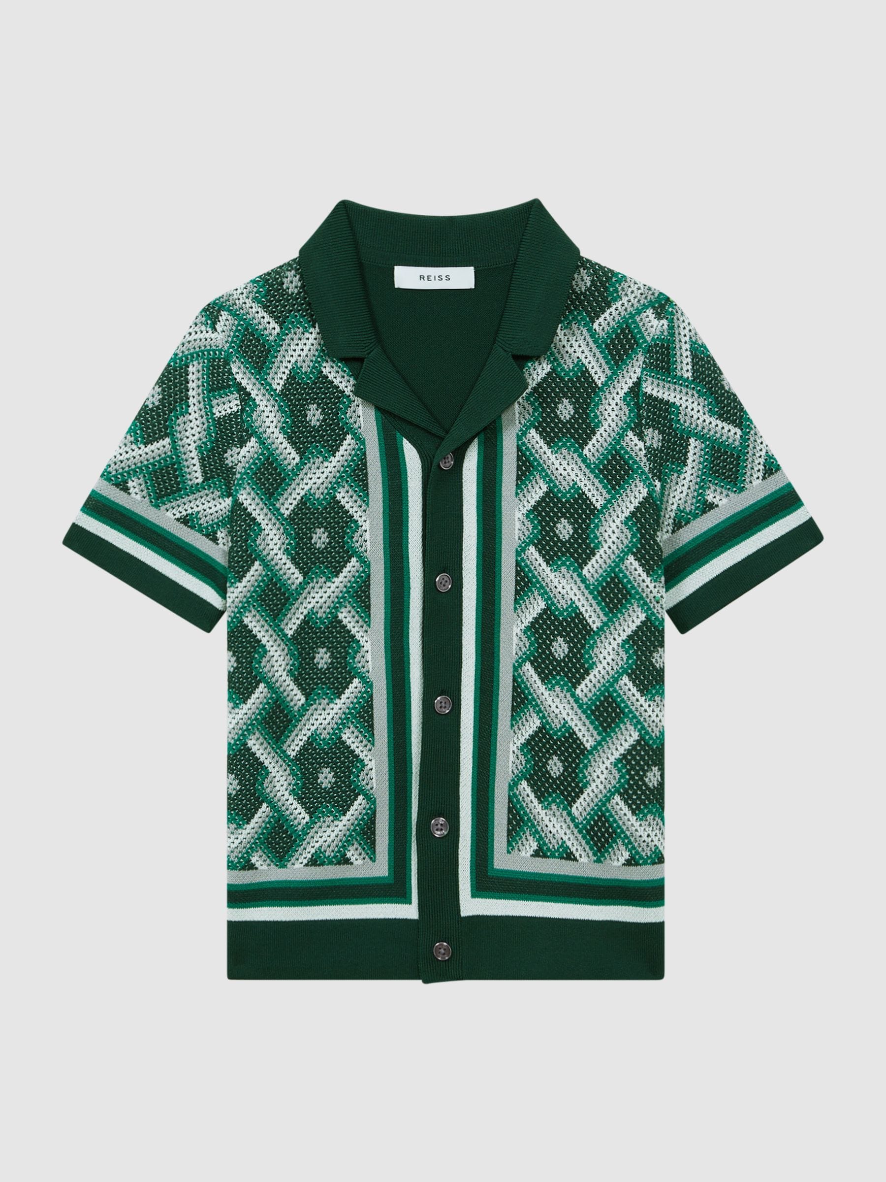 Dsiney Kidz - Reiss Green Multi Hyde 3-9 yrs Knitted Cuban Collar Button-Through Shirt image 2