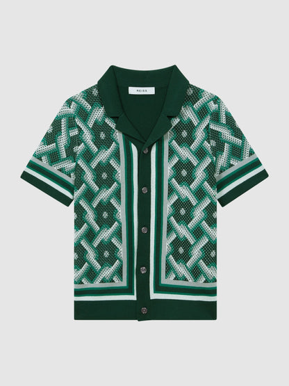Dsiney Kidz - Reiss Green Multi Hyde 3-9 yrs Knitted Cuban Collar Button-Through Shirt image 2