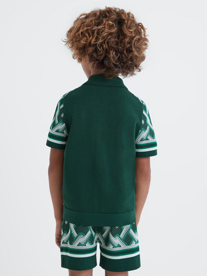 Dsiney Kidz - Reiss Green Multi Hyde 3-9 yrs Knitted Cuban Collar Button-Through Shirt image 5