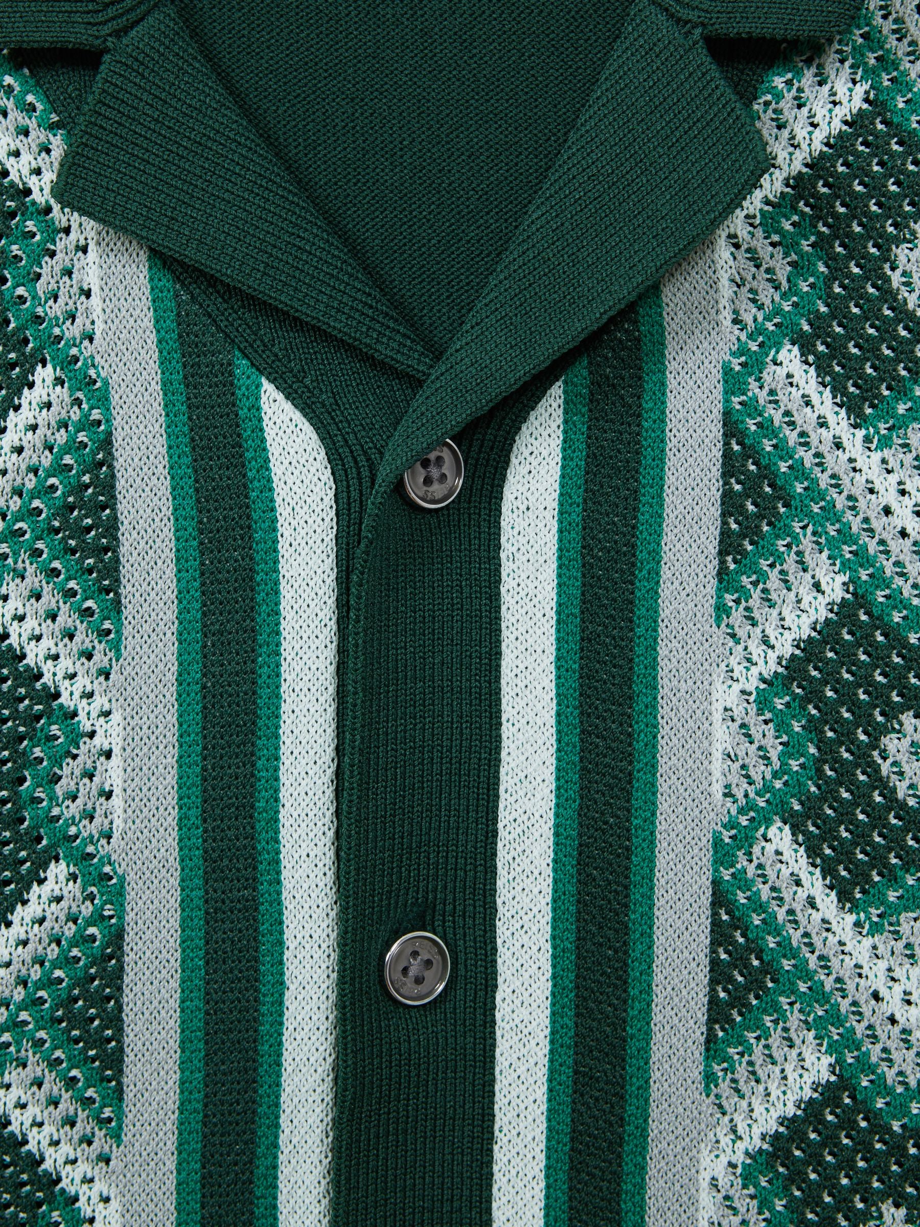 Dsiney Kidz - Reiss Green Multi Hyde 3-9 yrs Knitted Cuban Collar Button-Through Shirt image 6