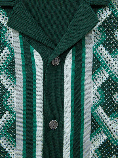 Dsiney Kidz - Reiss Green Multi Hyde 3-9 yrs Knitted Cuban Collar Button-Through Shirt image 6