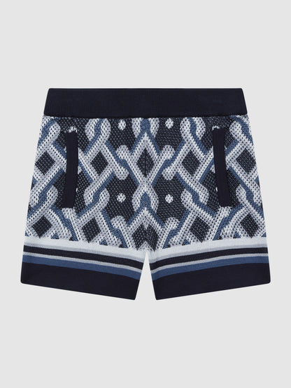 Dsiney Kidz - Reiss Navy Multi Jack 3-9 yrs Knitted Elasticated Waistband Shorts image 2