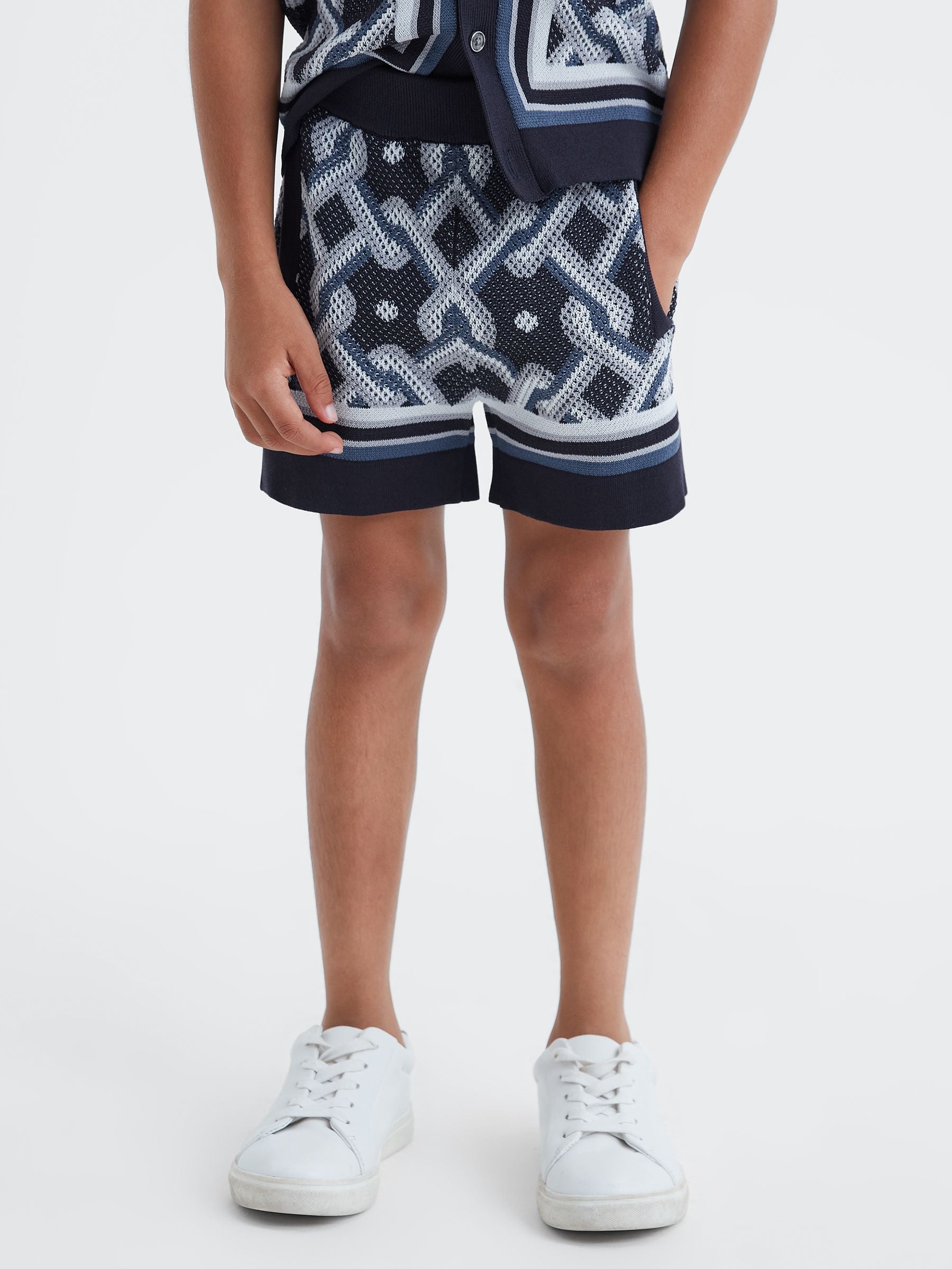 Dsiney Kidz - Reiss Navy Multi Jack 3-9 yrs Knitted Elasticated Waistband Shorts image 3