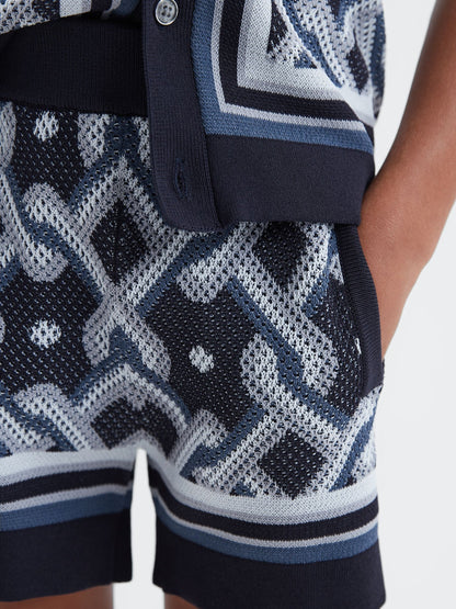 Dsiney Kidz - Reiss Navy Multi Jack 3-9 yrs Knitted Elasticated Waistband Shorts image 4