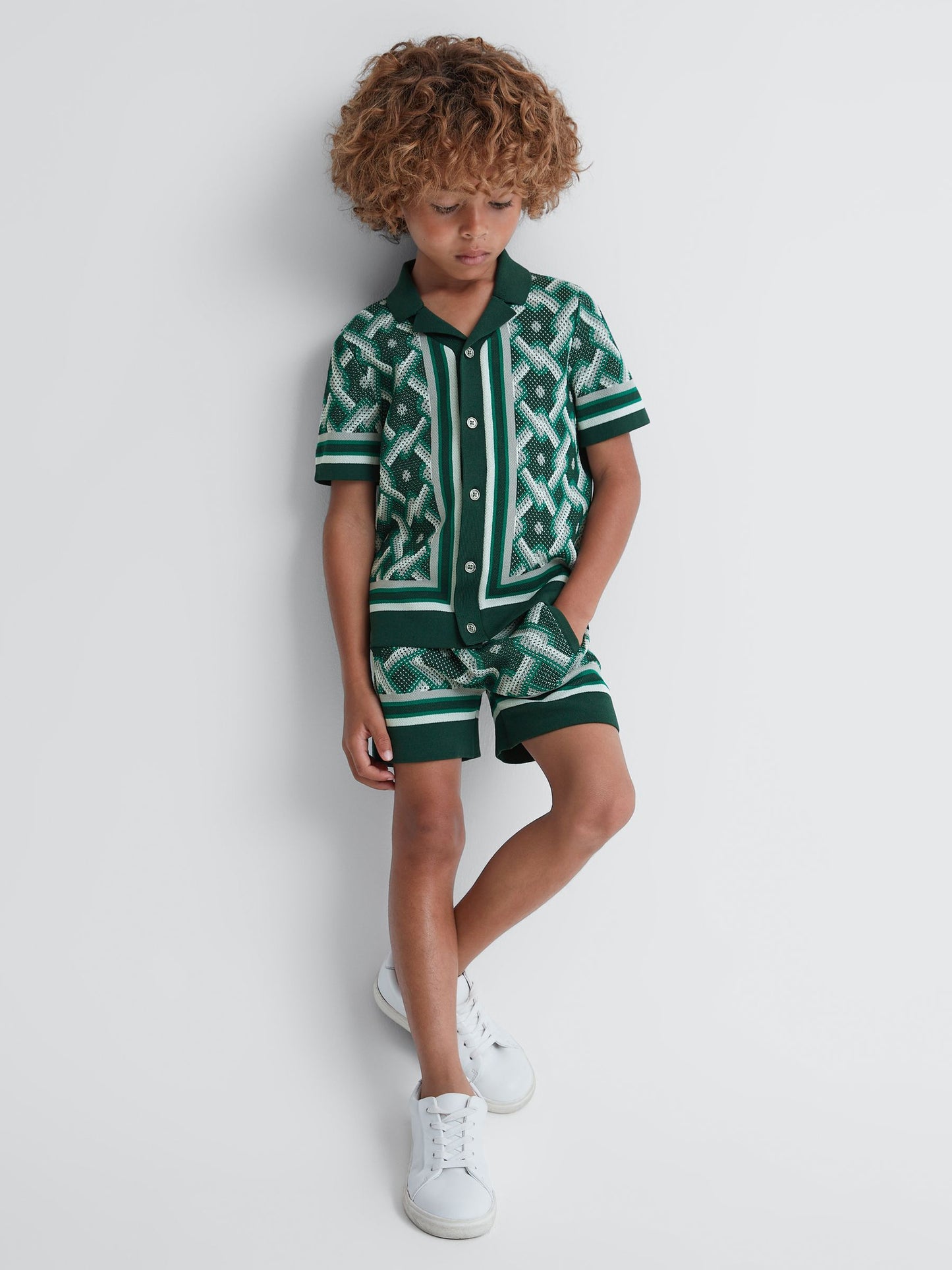 Dsiney Kidz - Reiss Green Multi Jack 3-9 yrs Knitted Elasticated Waistband Shorts image 1