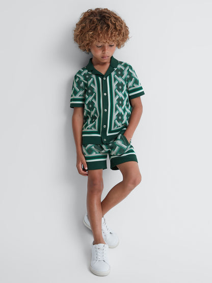 Dsiney Kidz - Reiss Green Multi Jack 3-9 yrs Knitted Elasticated Waistband Shorts image 1