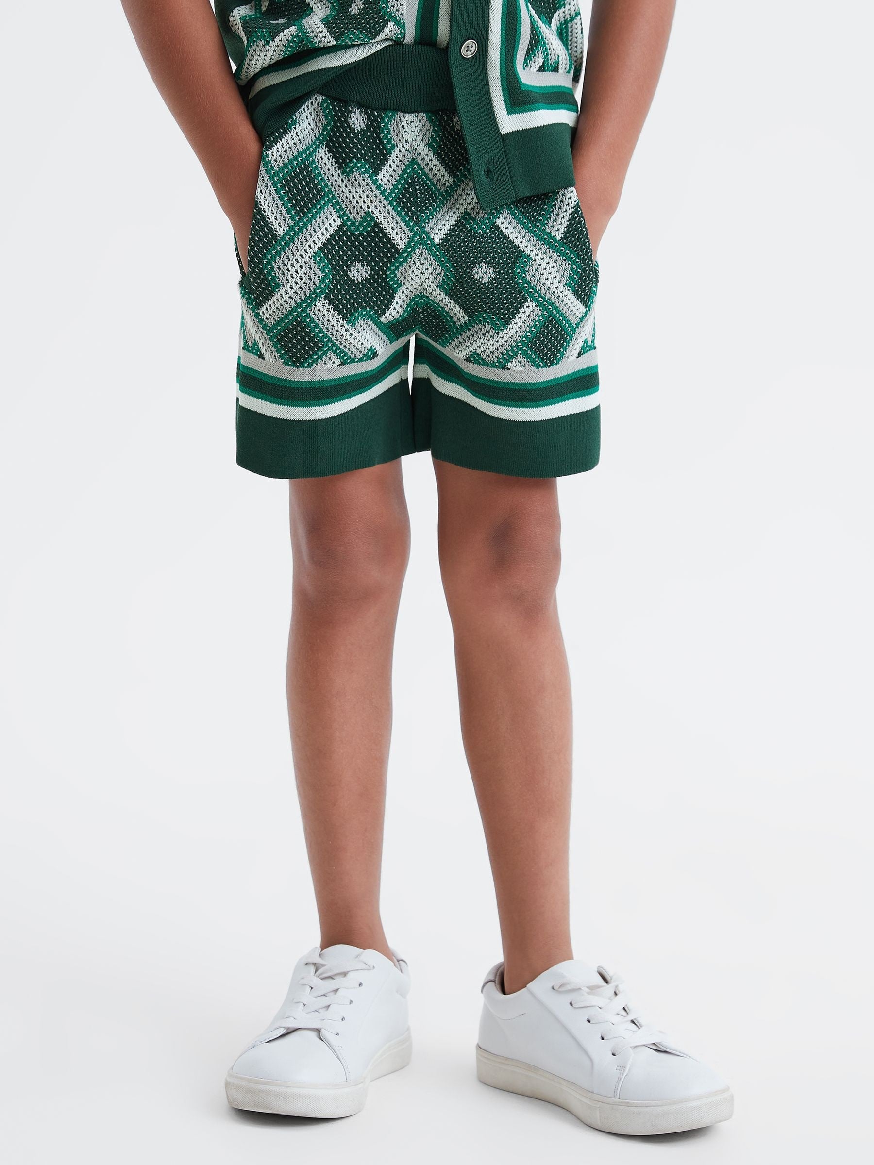 Dsiney Kidz - Reiss Green Multi Jack 3-9 yrs Knitted Elasticated Waistband Shorts image 3