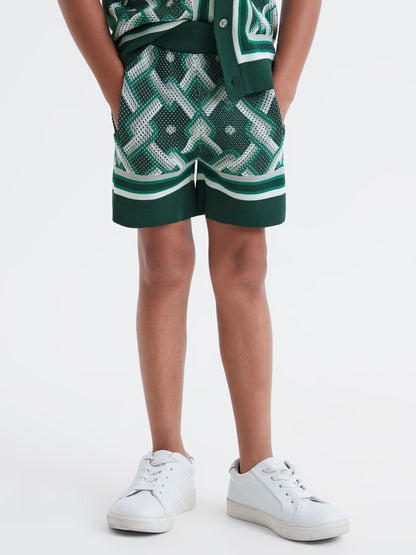 Dsiney Kidz - Reiss Green Multi Jack 3-9 yrs Knitted Elasticated Waistband Shorts image 3