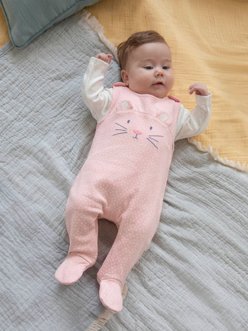 JoJo Maman Bébé Pink 2-Piece Mouse Dungaree Set image 1