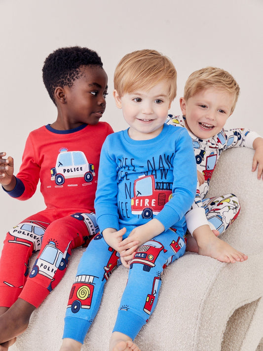 Red/Blue Emergency Vehicles Mini Snuggle Pyjamas 3 Pack (9mths-10yrs)
