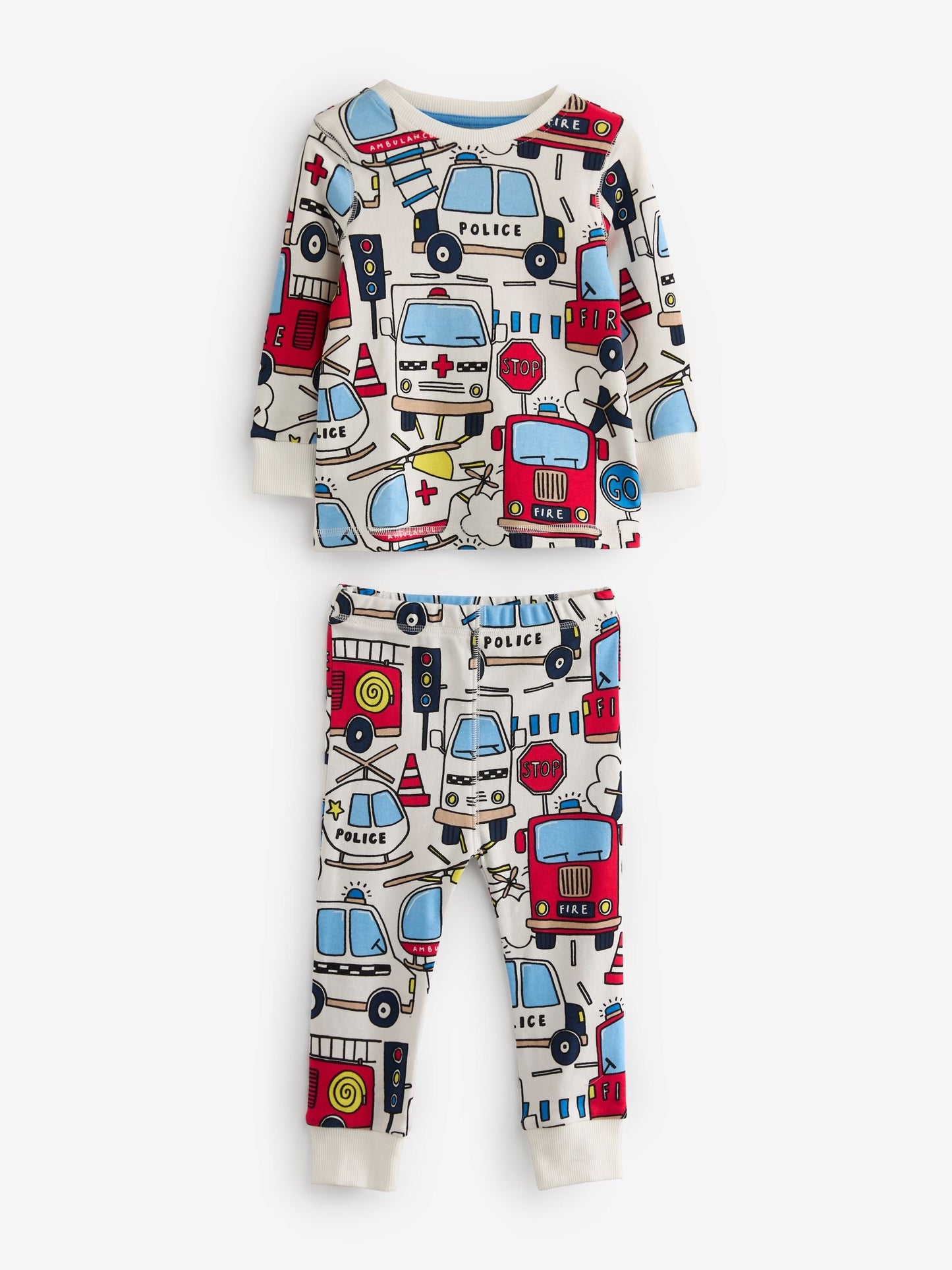Red/Blue Emergency Vehicles Mini Snuggle Pyjamas 3 Pack (9mths-10yrs)