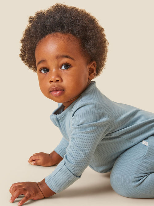 MORI Blue Stretch Supersoft 2 Way Zip Sleepsuit image 1