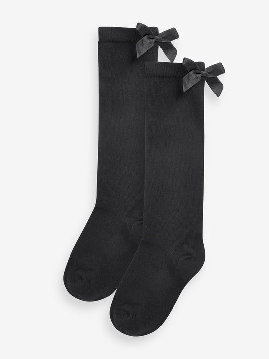 Black 2 Pack Cotton Rich Bow Knee High Socks image 3