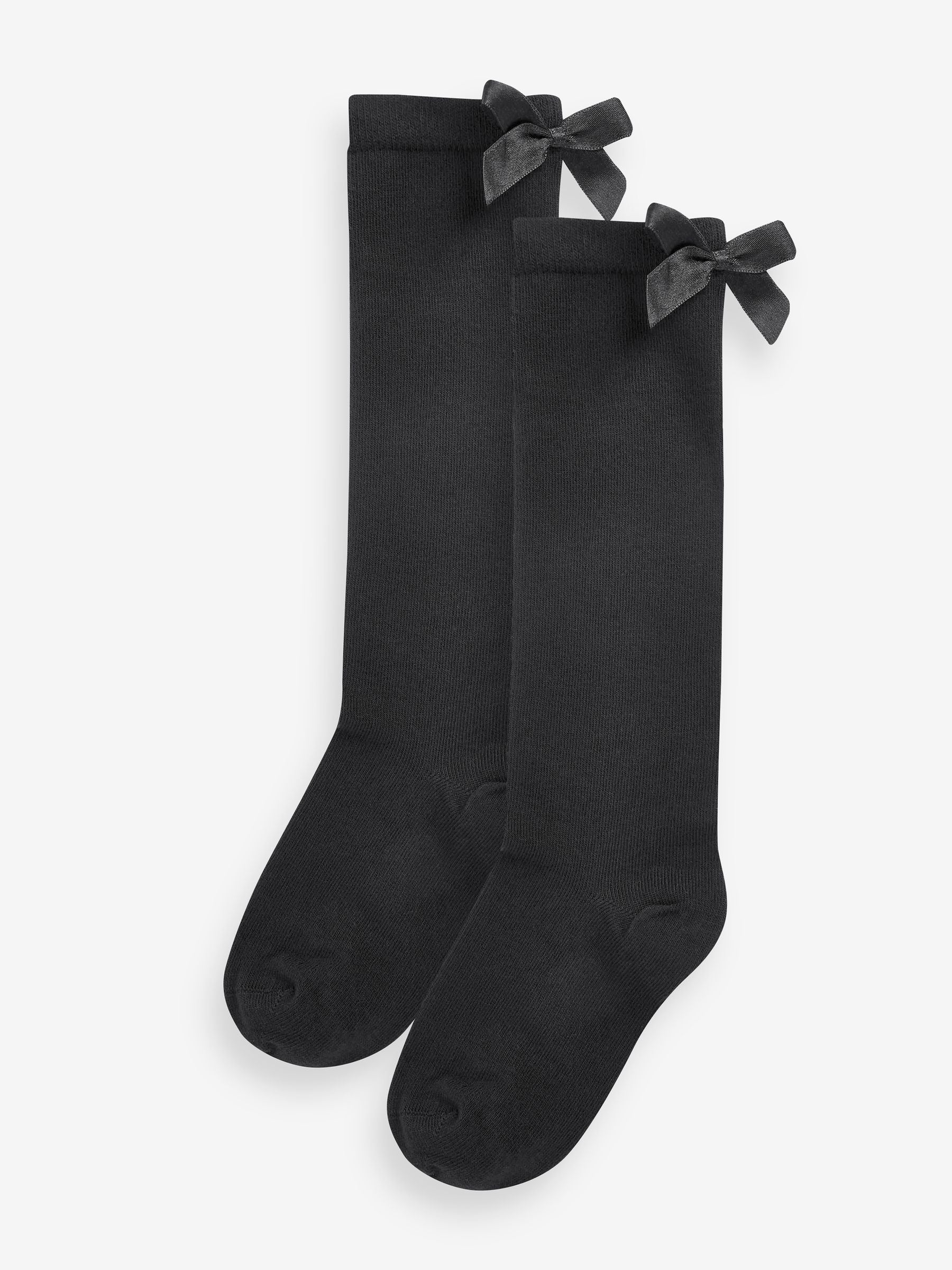 Black 2 Pack Cotton Rich Bow Knee High Socks image 2