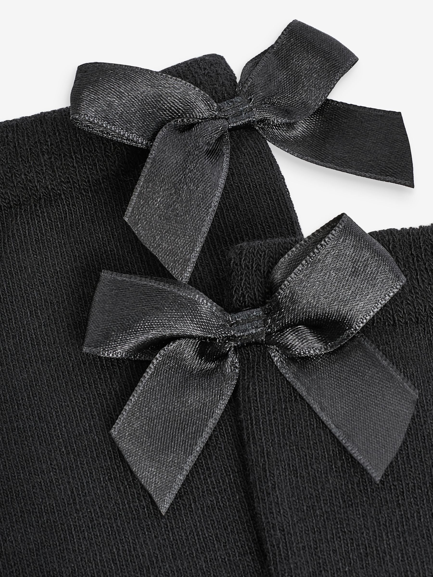 Black 2 Pack Cotton Rich Bow Knee High Socks image 3