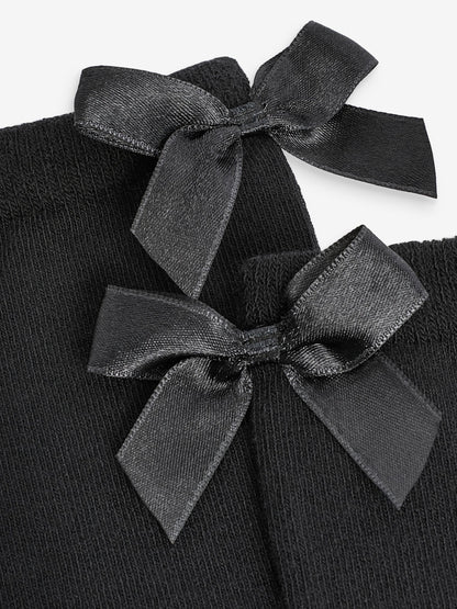 Black 2 Pack Cotton Rich Bow Knee High Socks image 3