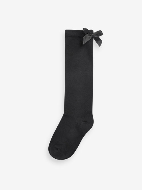 Black 2 Pack Cotton Rich Bow Knee High Socks image 1