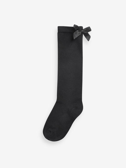 Black 2 Pack Cotton Rich Bow Knee High Socks image 1