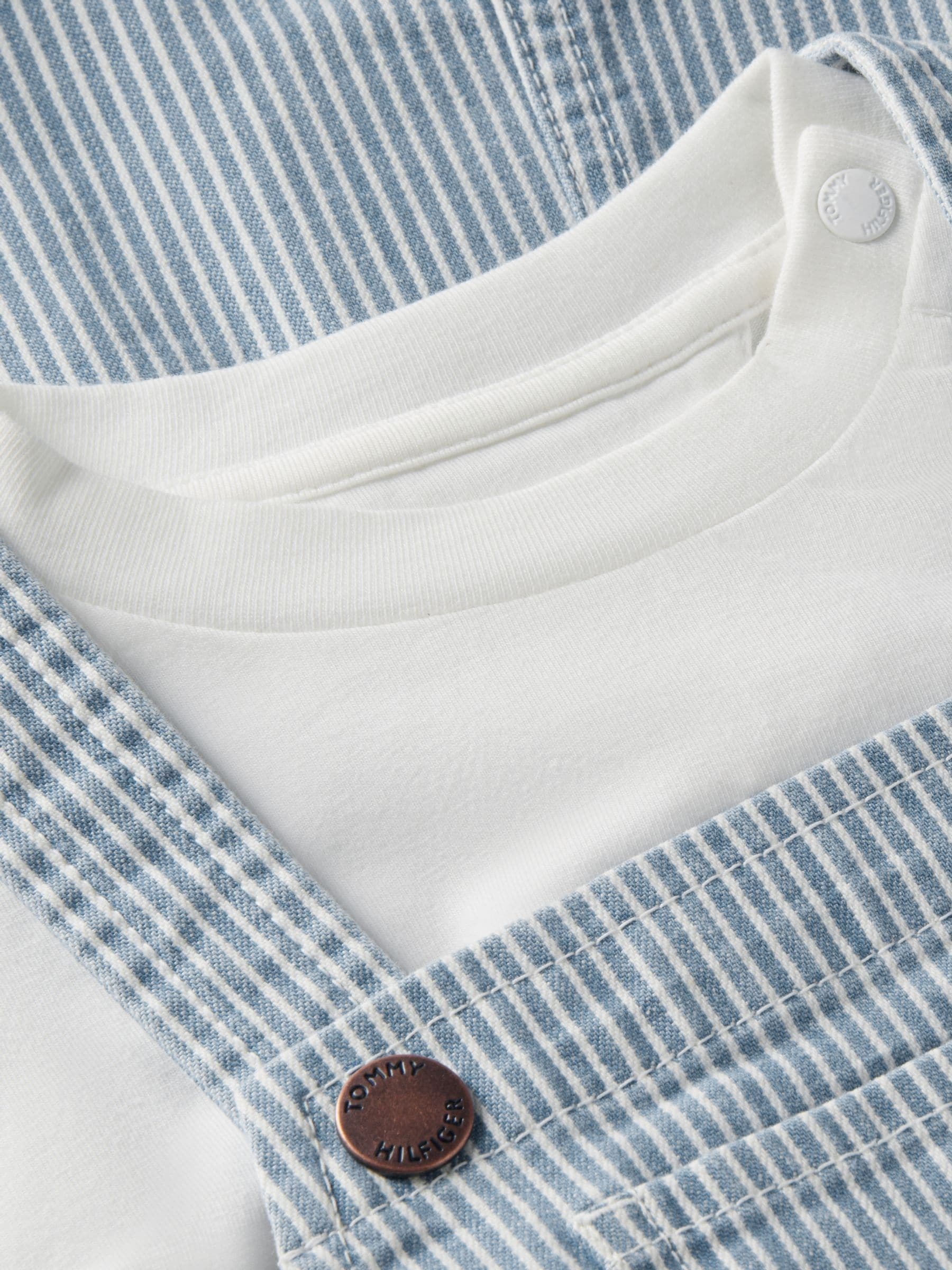 Tommy Hilfiger Blue Denim Stripe Dungaree Dress And T-Shirt Set image 3