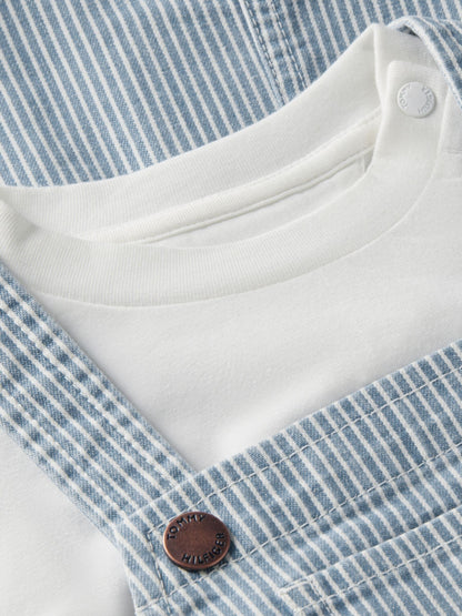 Tommy Hilfiger Blue Denim Stripe Dungaree Dress And T-Shirt Set image 3