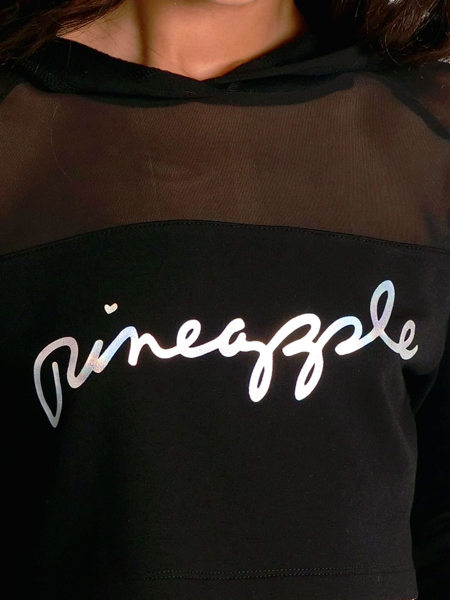 Pineapple Black Mesh Panel Crop Hoodie image 5