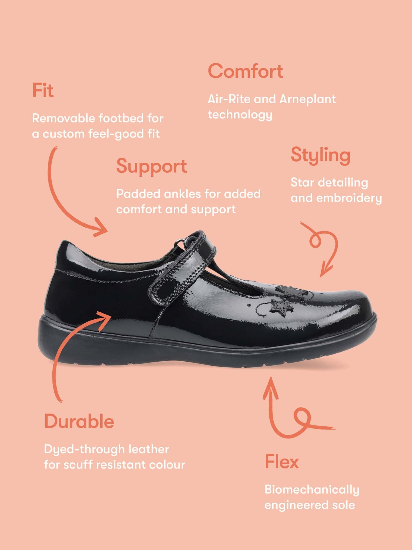 Start Rite Black Patent Standard Fit Star Jump T-Bar Leather School Shoes image 7