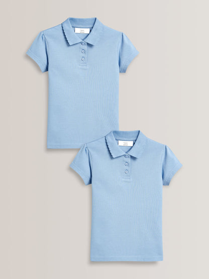 Dsiney Kidz - Blue Regular Fit Girls 2 Pack Cotton Short Sleeve Polo Shirts (3-16yrs) image 1