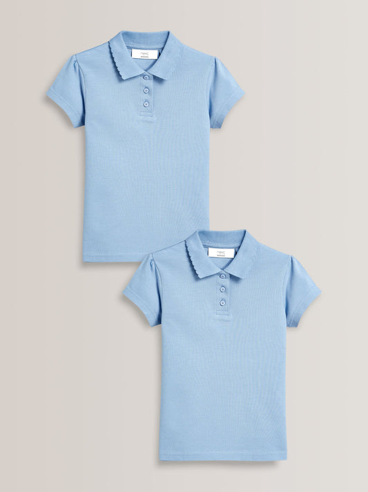 Dsiney Kidz - Blue Regular Fit Girls 2 Pack Cotton Short Sleeve Polo Shirts (3-16yrs) image 1