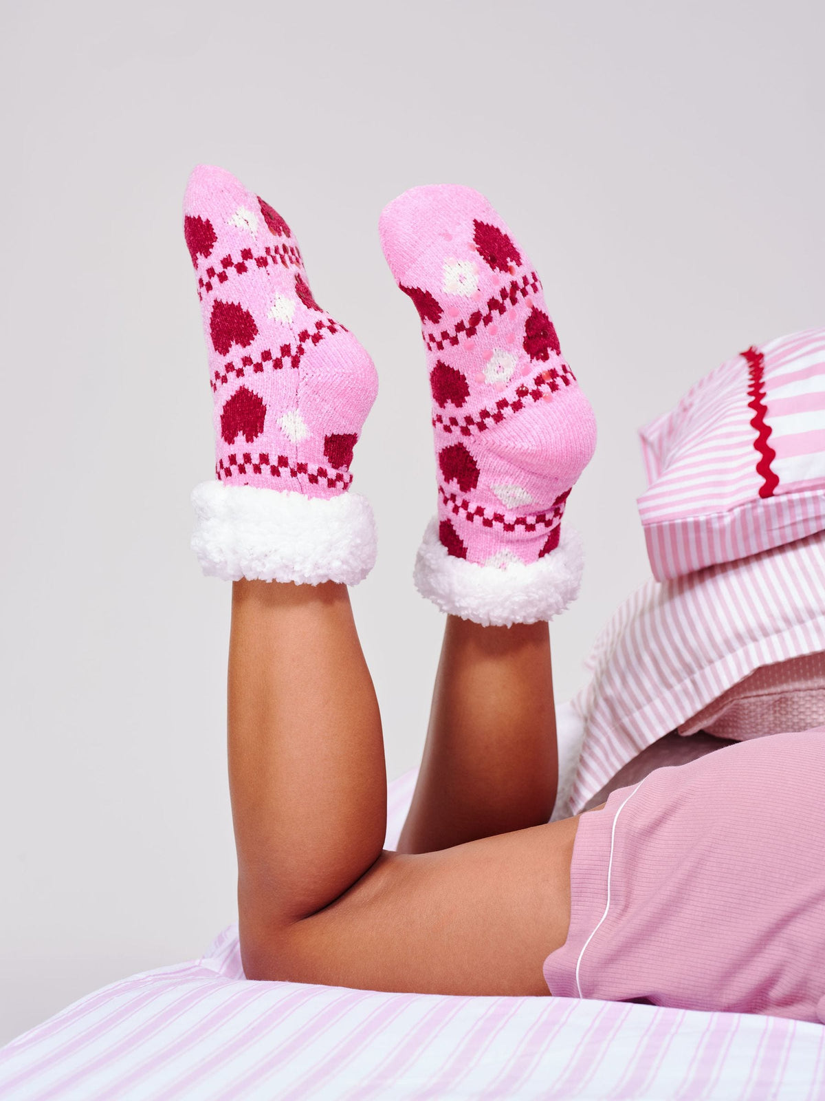 Loungeable Pink Heart Pattern Chenille Slipper Socks - image 5