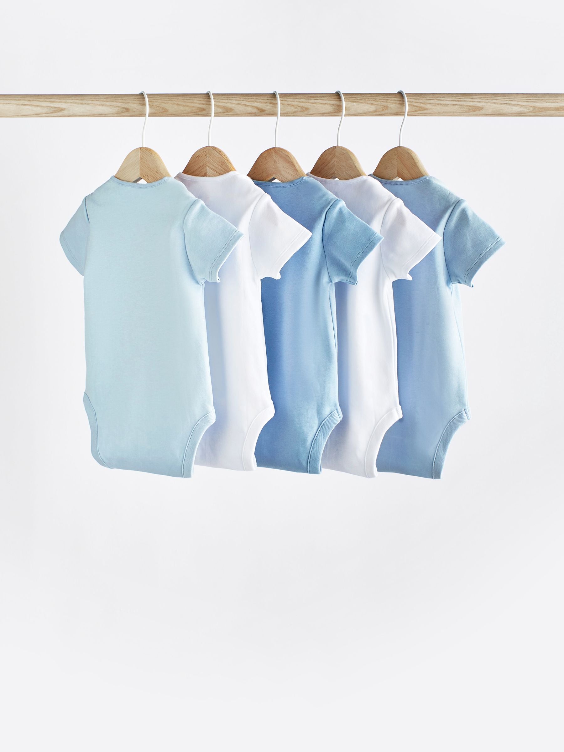 Blue/White 5 Pack Plain Baby Bodysuits image 3