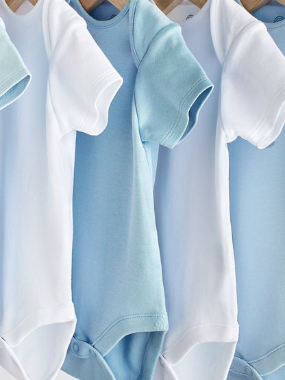 Blue/White 5 Pack Plain Baby Bodysuits image 4