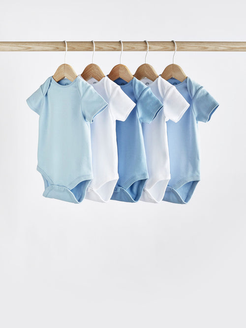 Blue/White 5 Pack Plain Baby Bodysuits image 1