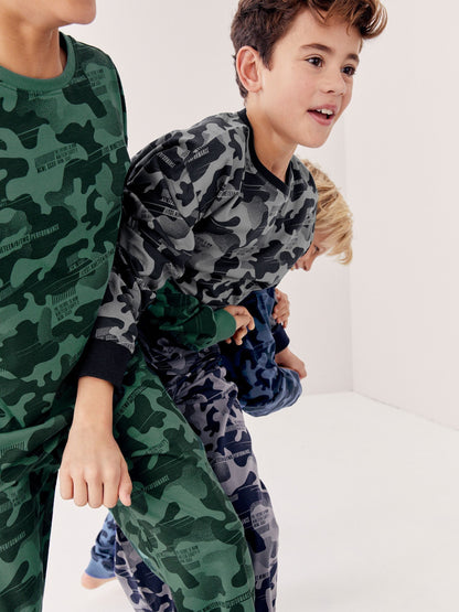 Grey/Blue/Green Camouflage Long Sleeve Pyjamas 3 Pack (3-16yrs) image 7