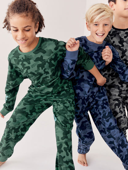 Grey/Blue/Green Camouflage Long Sleeve Pyjamas 3 Pack (3-16yrs) image 8