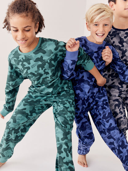Grey/Blue/Green Camouflage Long Sleeve Pyjamas 3 Pack (3-16yrs) image 9