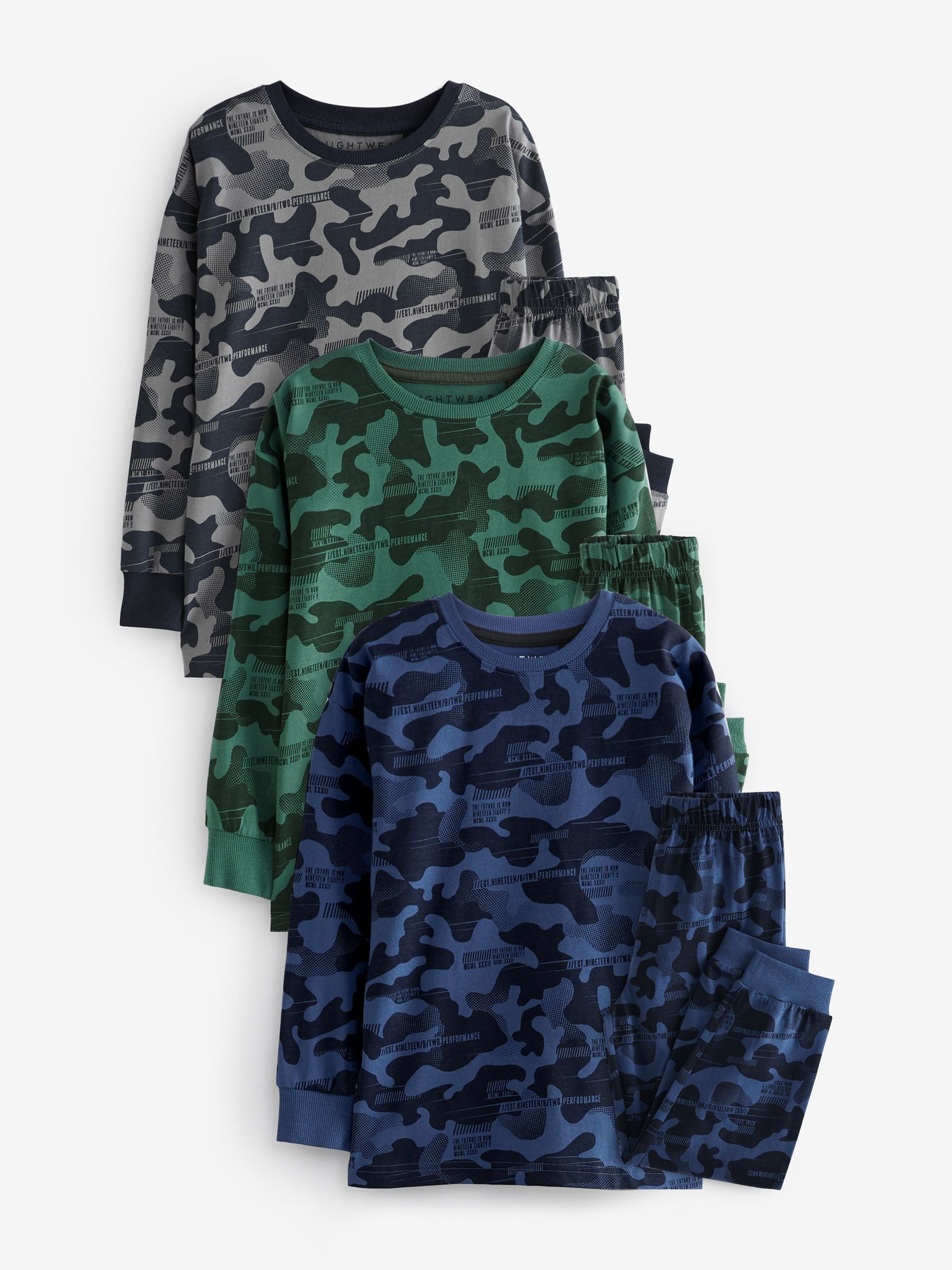 Grey/Blue/Green Camouflage Long Sleeve Pyjamas 3 Pack (3-16yrs) image 13