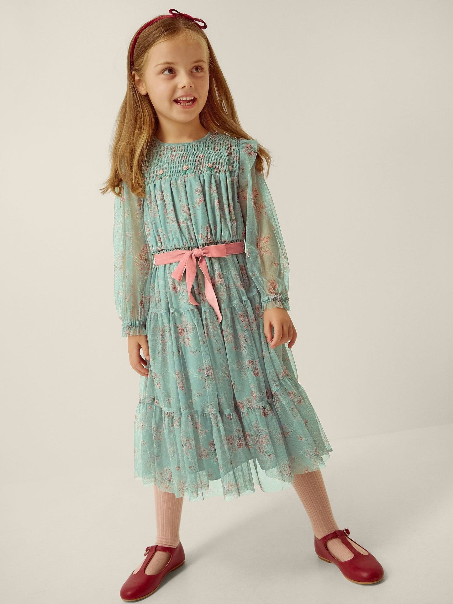 Dsiney Kidz - Monsoon Green Ditsy Floral Print Belted Dress image 1